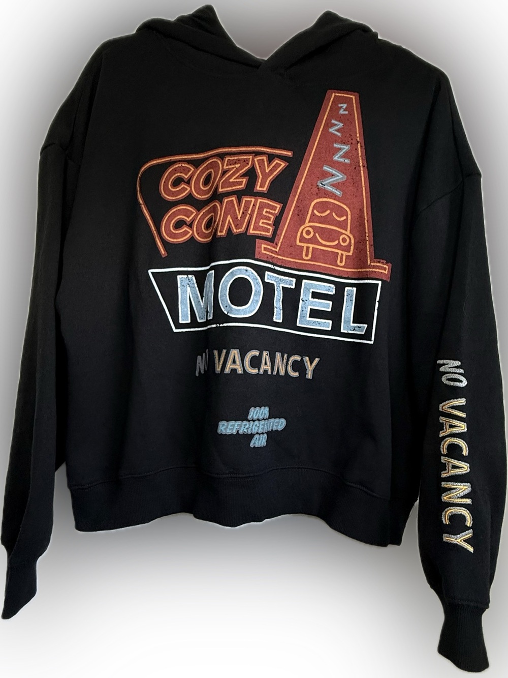 Disney Pixar Cars Cozy Cone Motel Black Hoodie Adult Size Medium